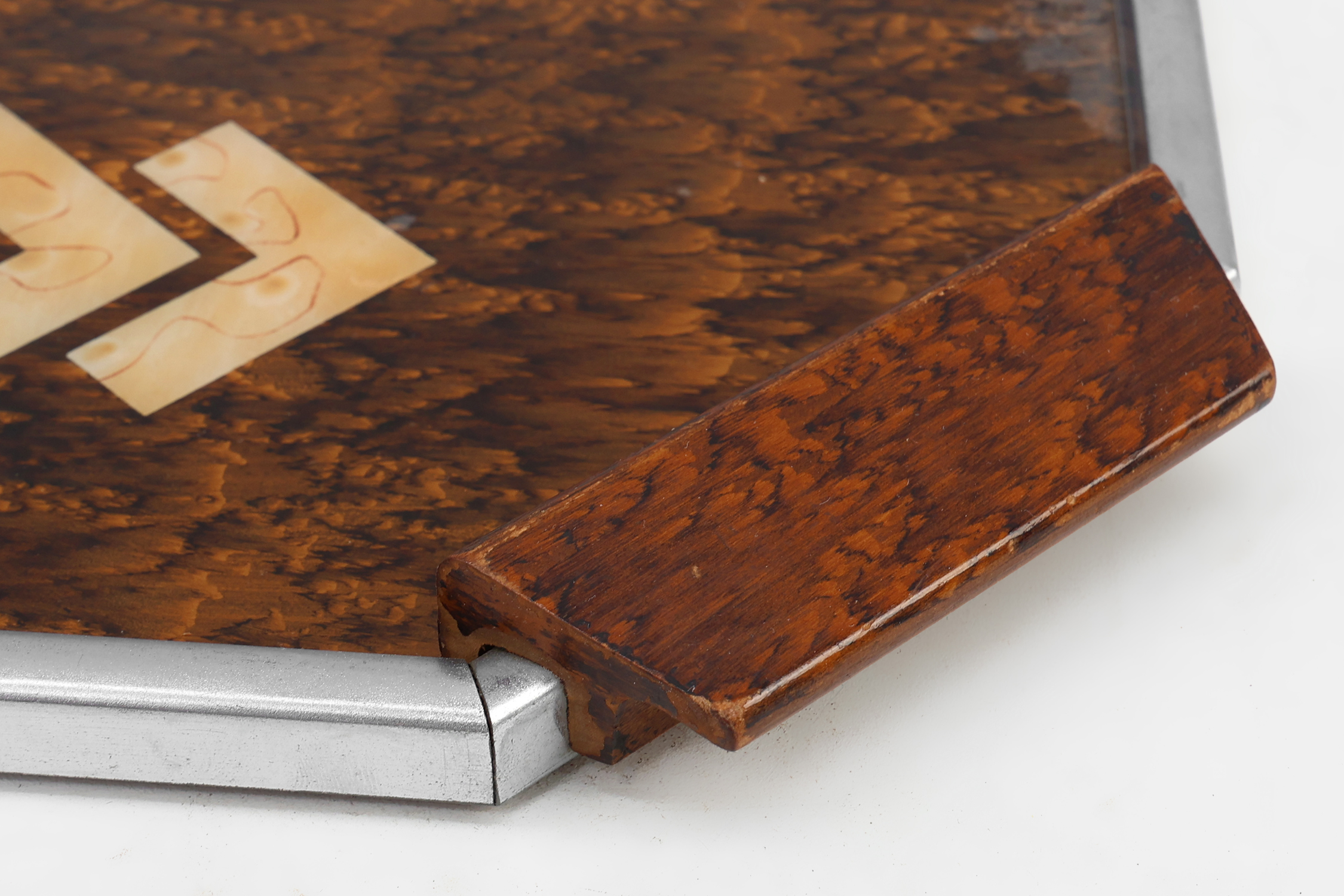 Art Deco Whiskey Tray in Metal and Wood, Belgium 1920sthumbnail